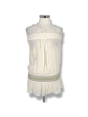 Angie Sheer Sleeveless Top Embroidered Waistband White Size Medium NWT